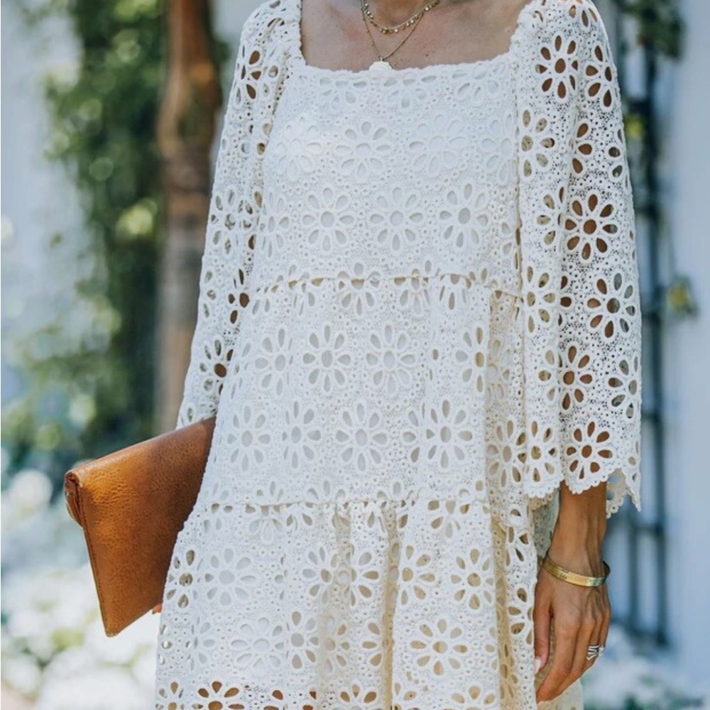 Vici Cream Crochet Babydoll Dress